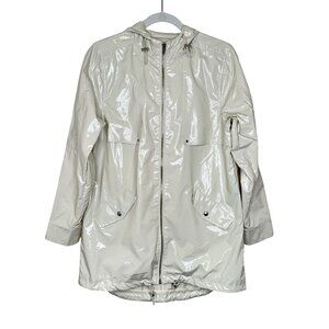 Blank NYC Cream Glossy Patent Raincoat Parka, S